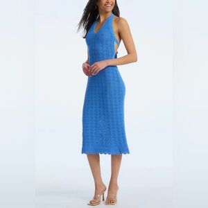 🌺525 America Vibrant Blue Crochet Halter Dress